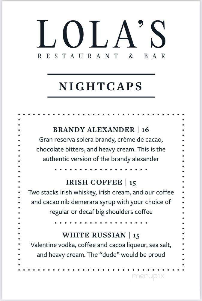 Lola's Restaurant & Bar - Chicago, IL menu_pic