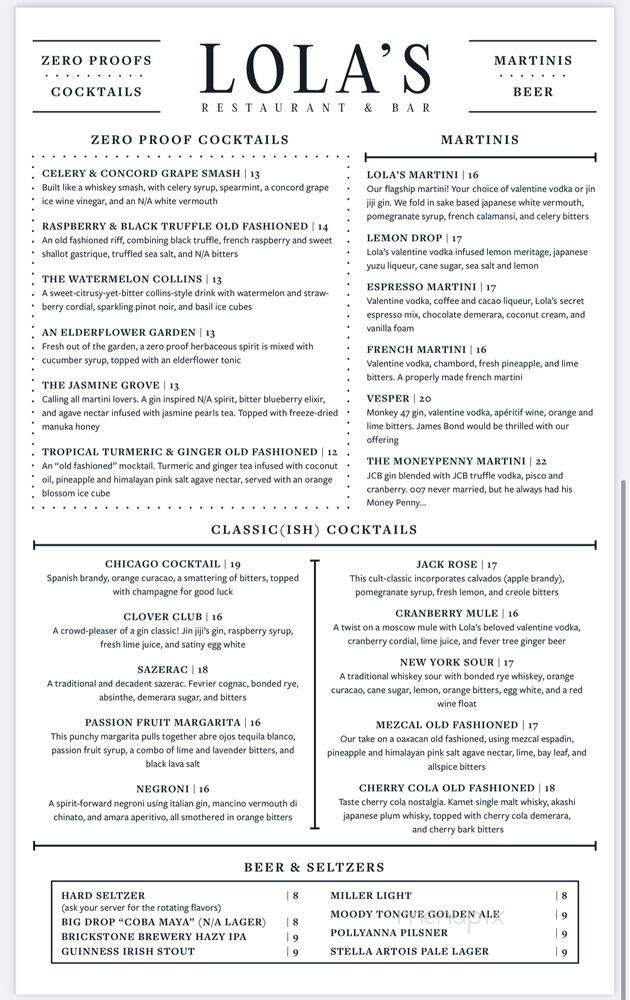Lola's Restaurant & Bar - Chicago, IL menu_pic