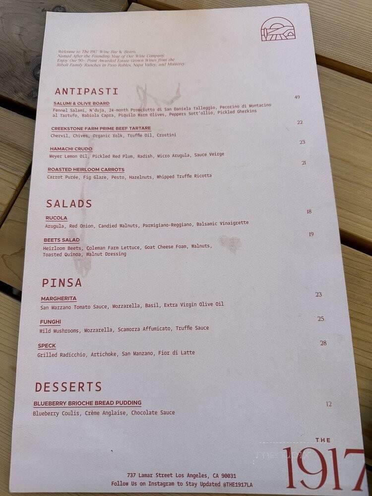 The 1917 Wine Bar & Bistro - Los Angeles, CA menu_pic
