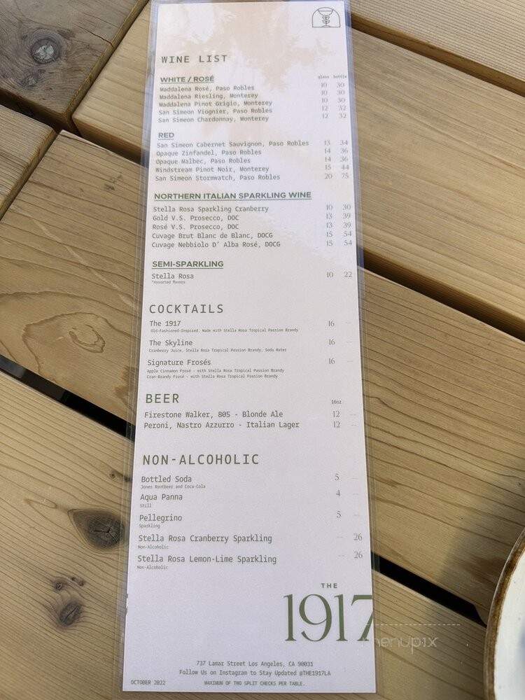 The 1917 Wine Bar & Bistro - Los Angeles, CA menu_pic