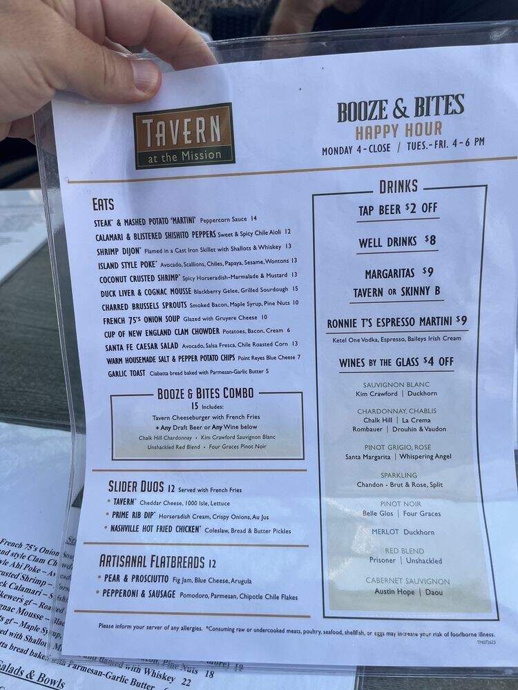 Tavern at the Mission - San Juan Capistrano, CA menu_pic