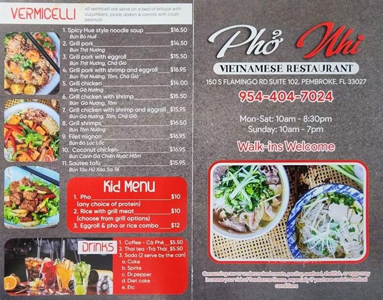 Pho Nhi Vietnamese Restaurant - Pembroke Pines, FL menu_pic