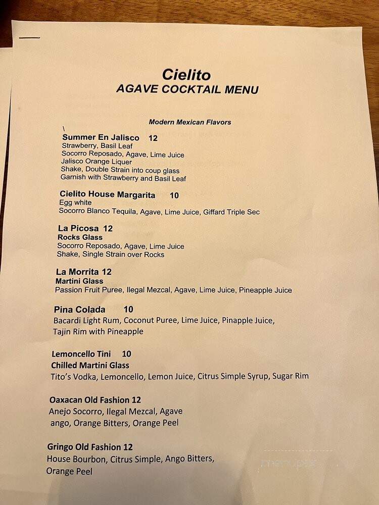 Cielito Mexican Flavors - Irving, TX menu_pic