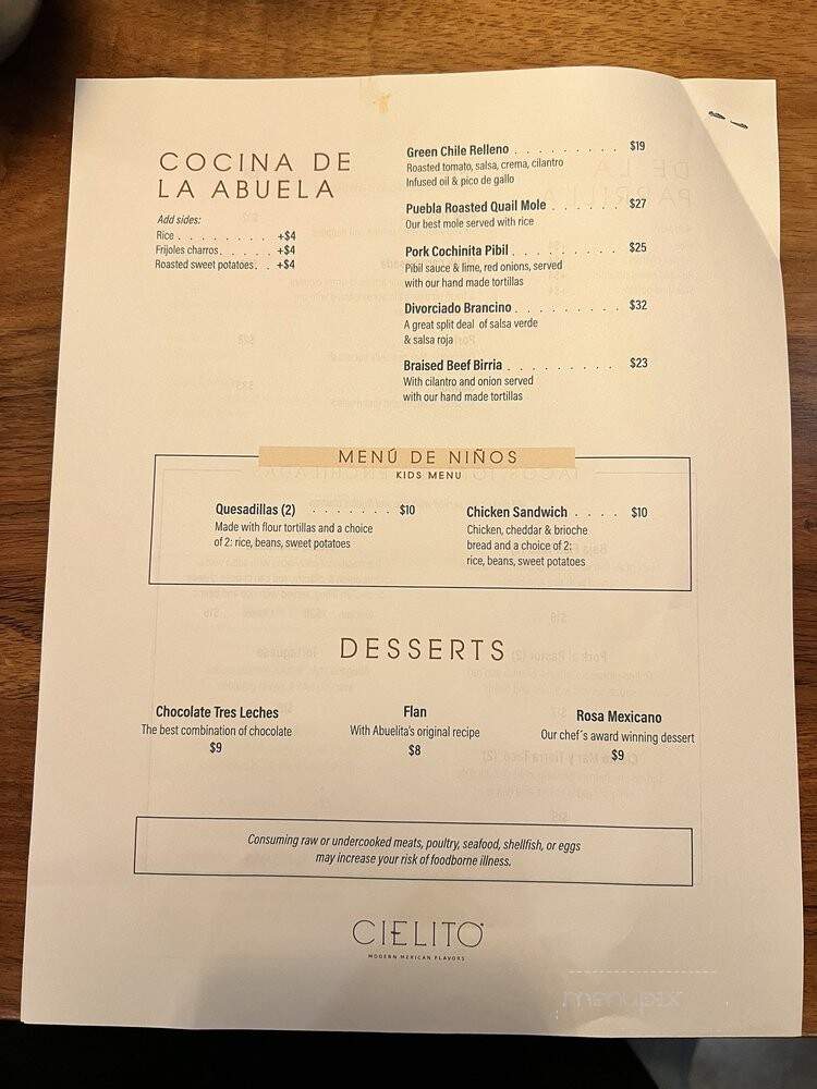 Cielito Mexican Flavors - Irving, TX menu_pic