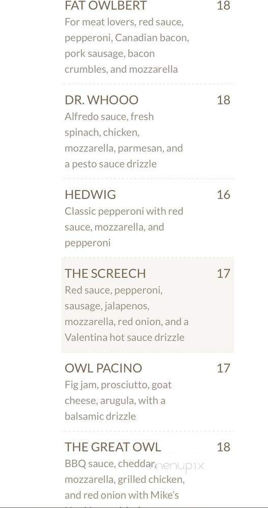 The Owl Bar' and Boards - Frisco, TX menu_pic