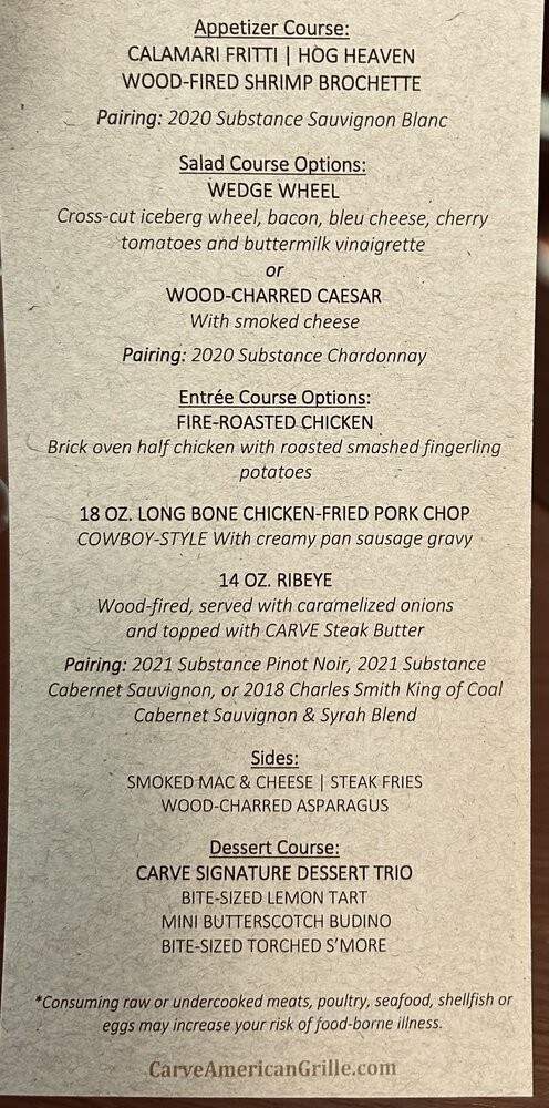 Carve American Grille - Austin, TX menu_pic
