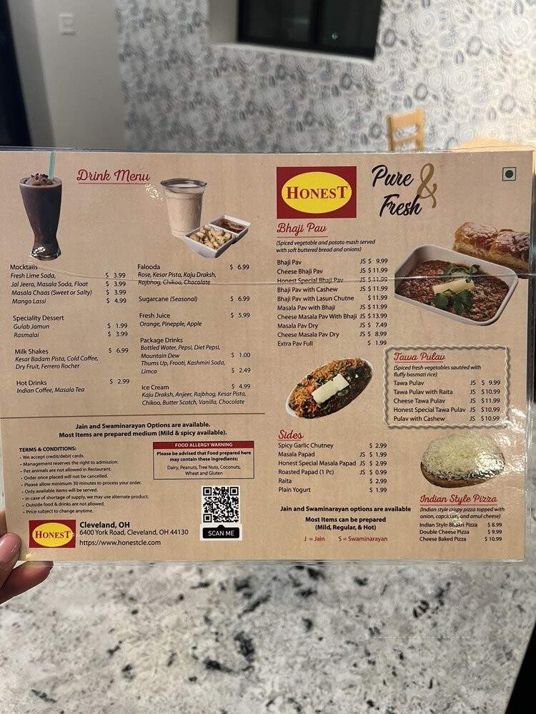 Honest Indian Restaurant - Cleveland, OH menu_pic