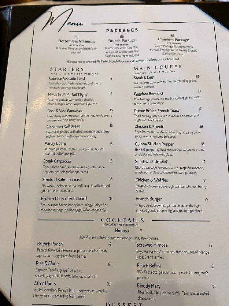 Goat' and Vine Restuarant + Winery - Allen, TX menu_pic