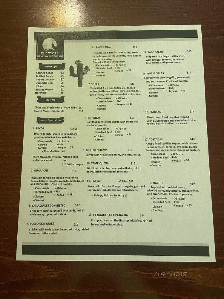 El Coyote Restaurant - Dania Beach, FL menu_pic