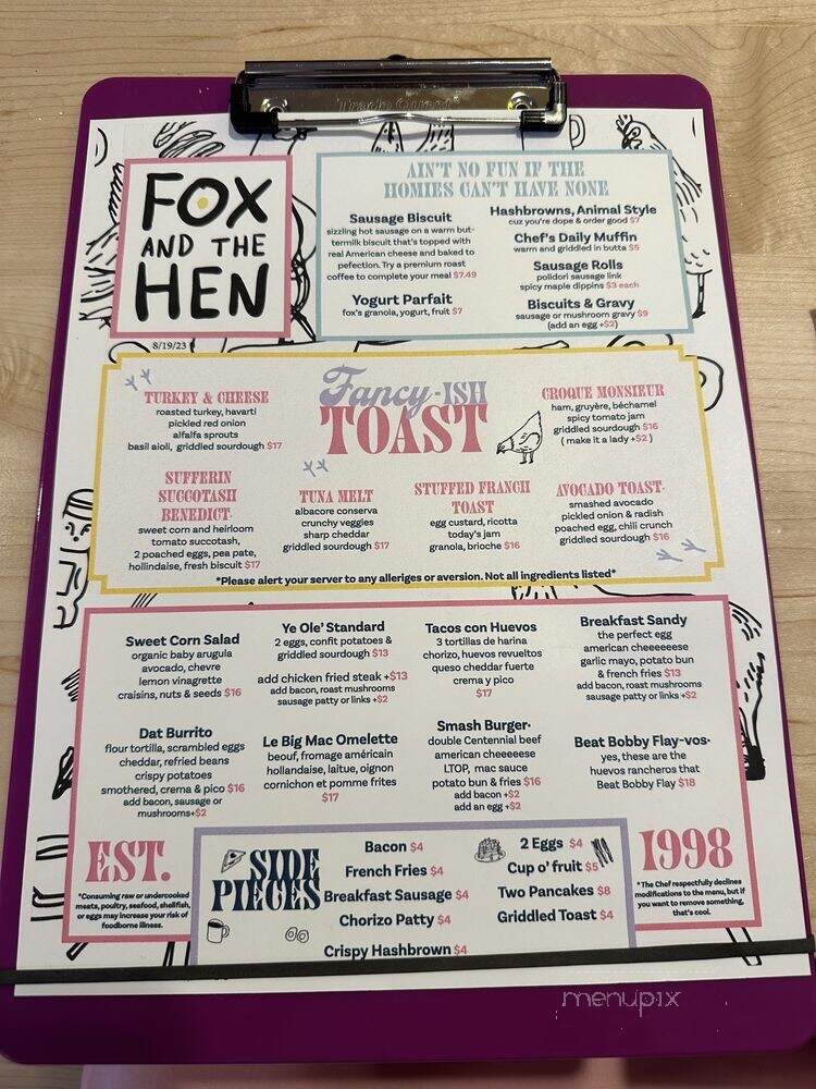 Fox' and the Hen - Denver, CO menu_pic