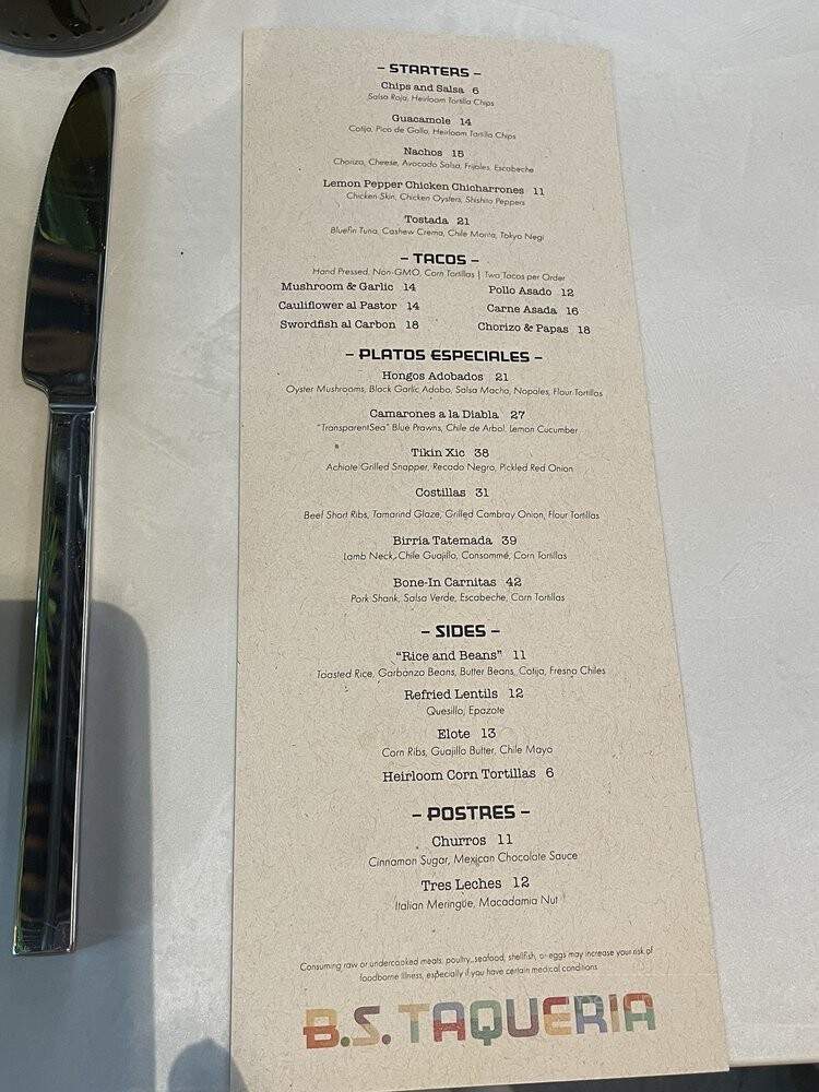 B.S. Taqueria - Las Vegas, NV menu_pic