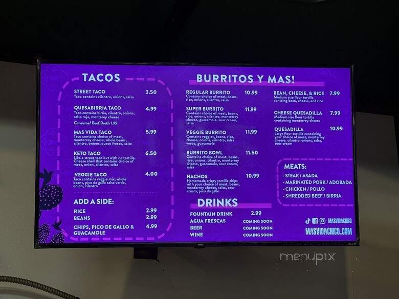 Mas Vida - Chico, CA menu_pic