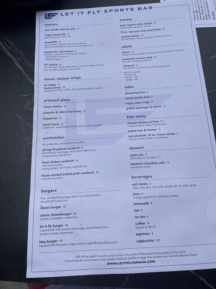 Let It Fly Sports Bar - Omaha, NE menu_pic