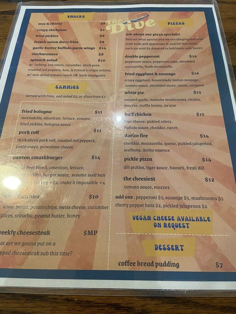 The Dive - Baltimore, MD menu_pic