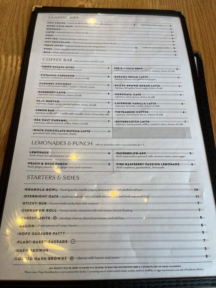 Hope Breakfast Bar - Eagan, MN menu_pic
