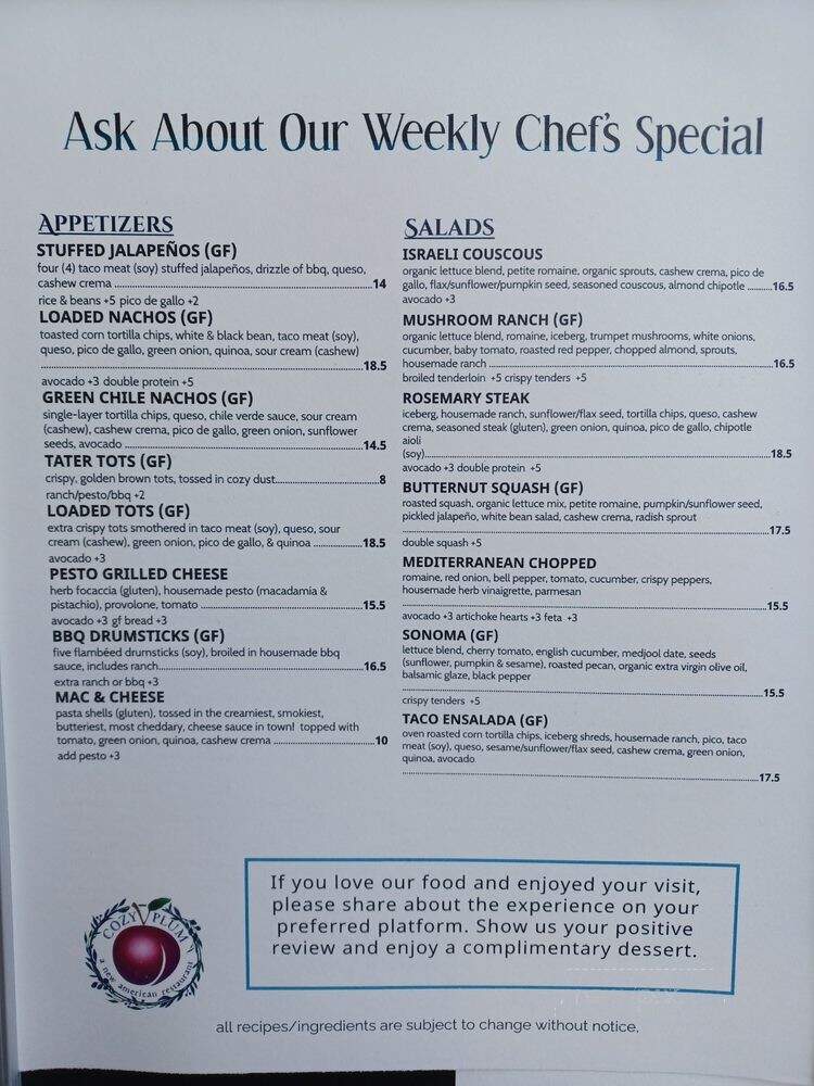 Cozy Plum - Sebastopol, CA menu_pic