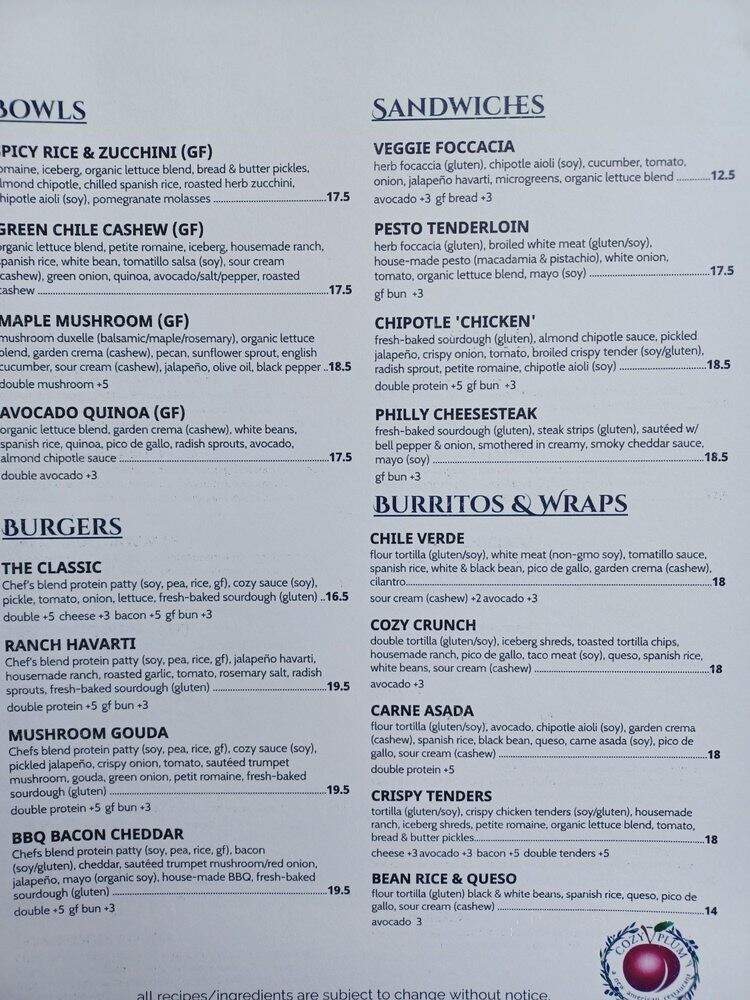 Cozy Plum - Sebastopol, CA menu_pic