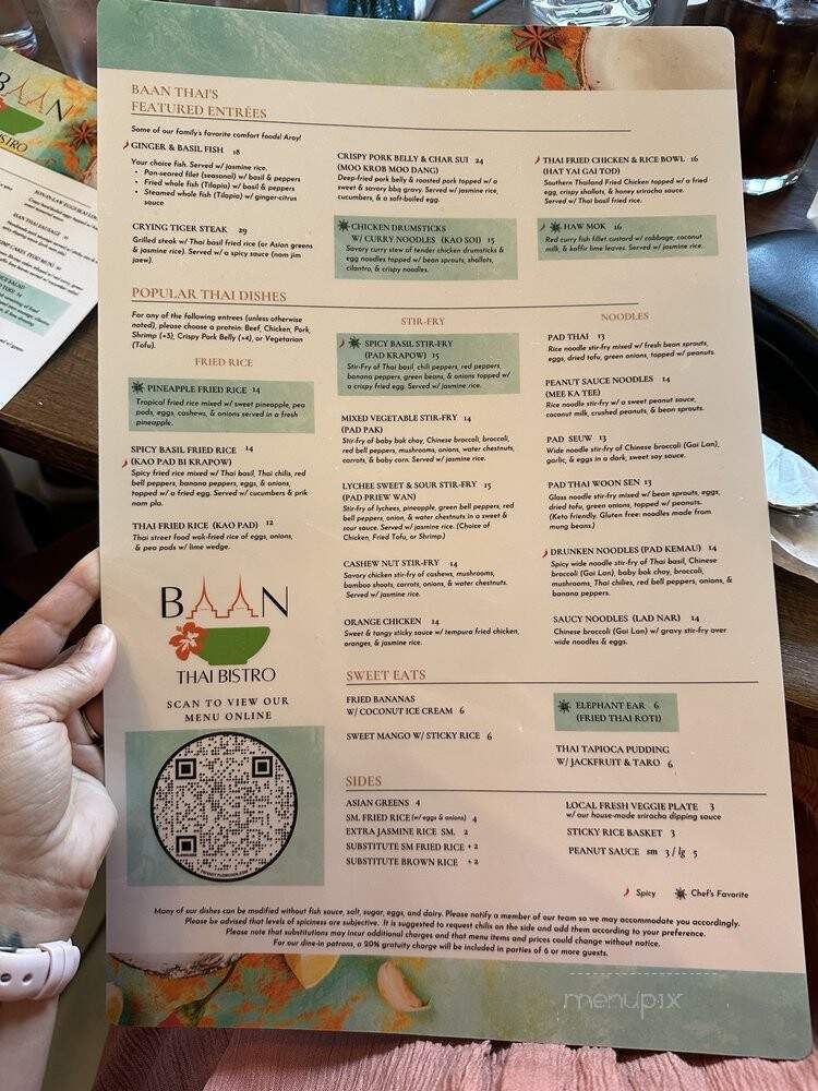 Baan Thai Bistro - Indianapolis, IN menu_pic