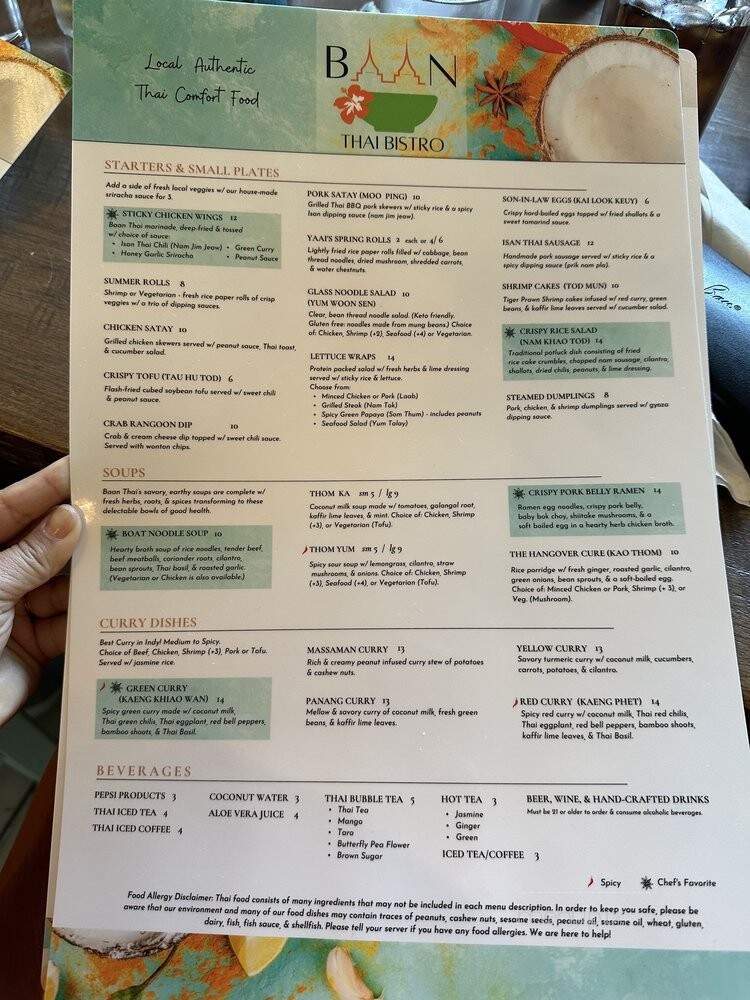 Baan Thai Bistro - Indianapolis, IN menu_pic