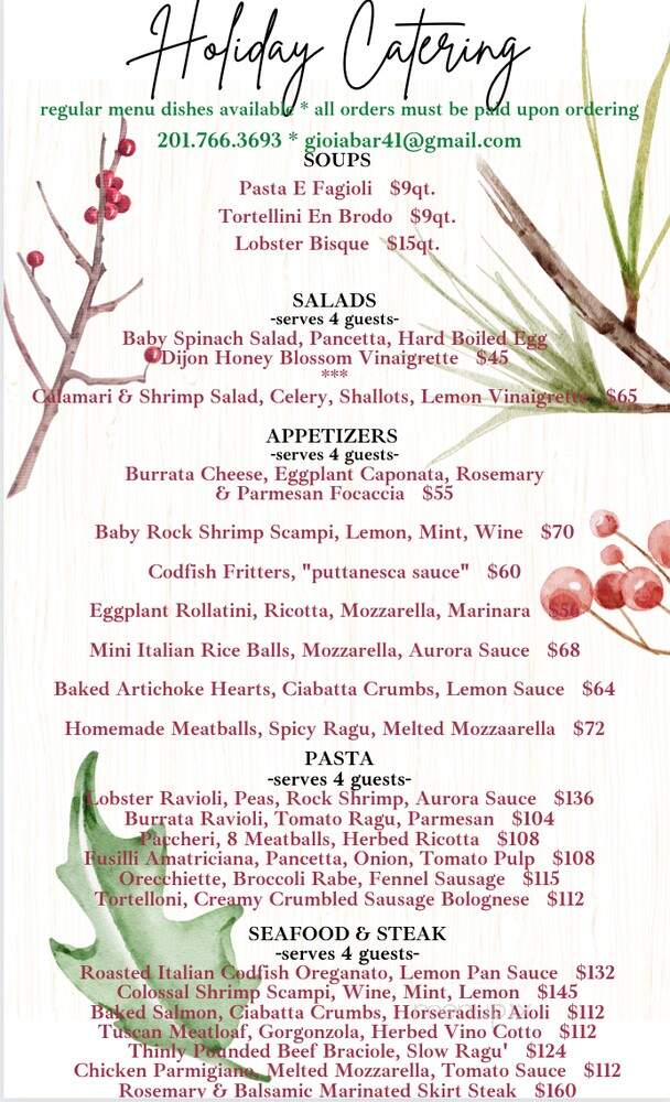 Gioia Italian Bar & Kitchen - West New York, NJ menu_pic