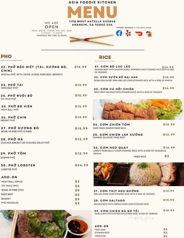 Asia Foodie Kitchen - Anaheim, CA menu_pic