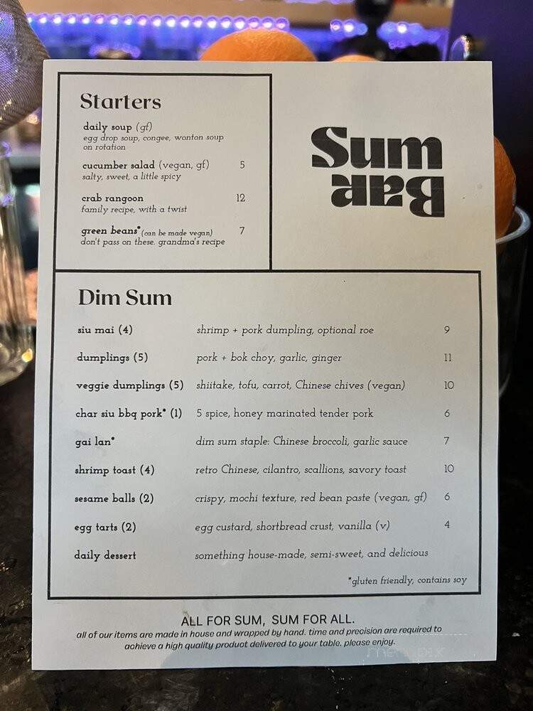 Sum Bar - Greenville, SC menu_pic