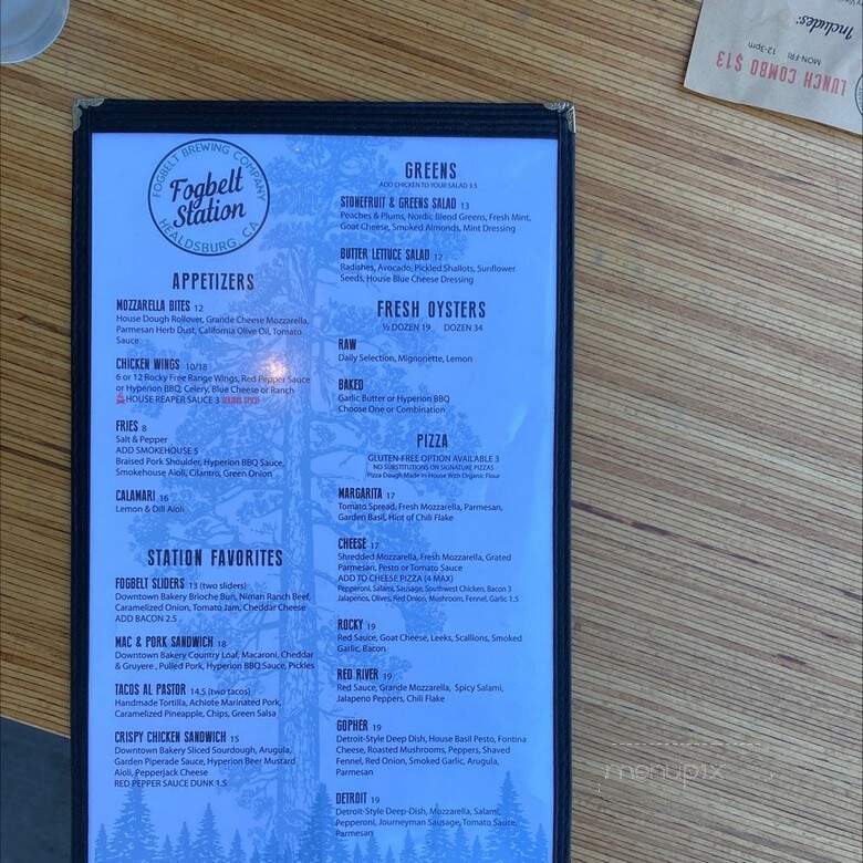 Fogbelt Station - Healdsburg, CA menu_pic