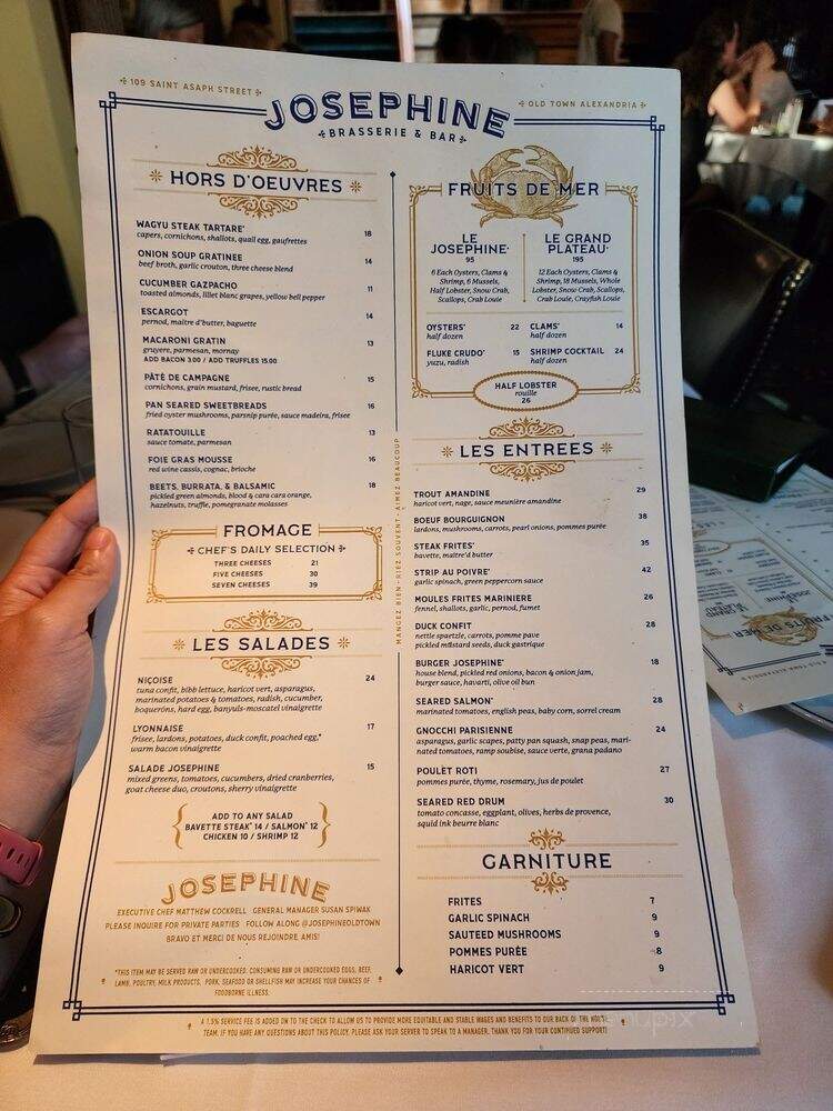 Josephine Restaurant - Alexandria, VA menu_pic