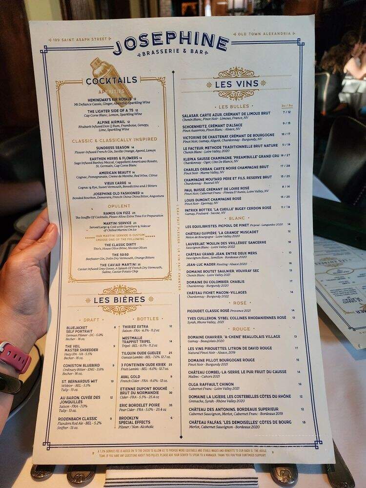 Josephine Restaurant - Alexandria, VA menu_pic