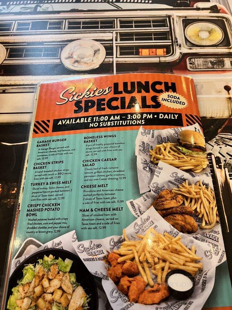 Sickies Garage Burgers & Brews - Irving, TX menu_pic