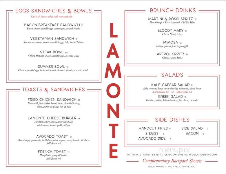 Lamonte - Brooklyn, NY menu_pic