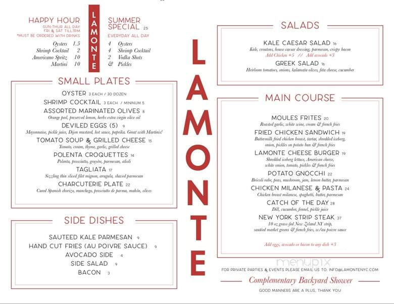 Lamonte - Brooklyn, NY menu_pic