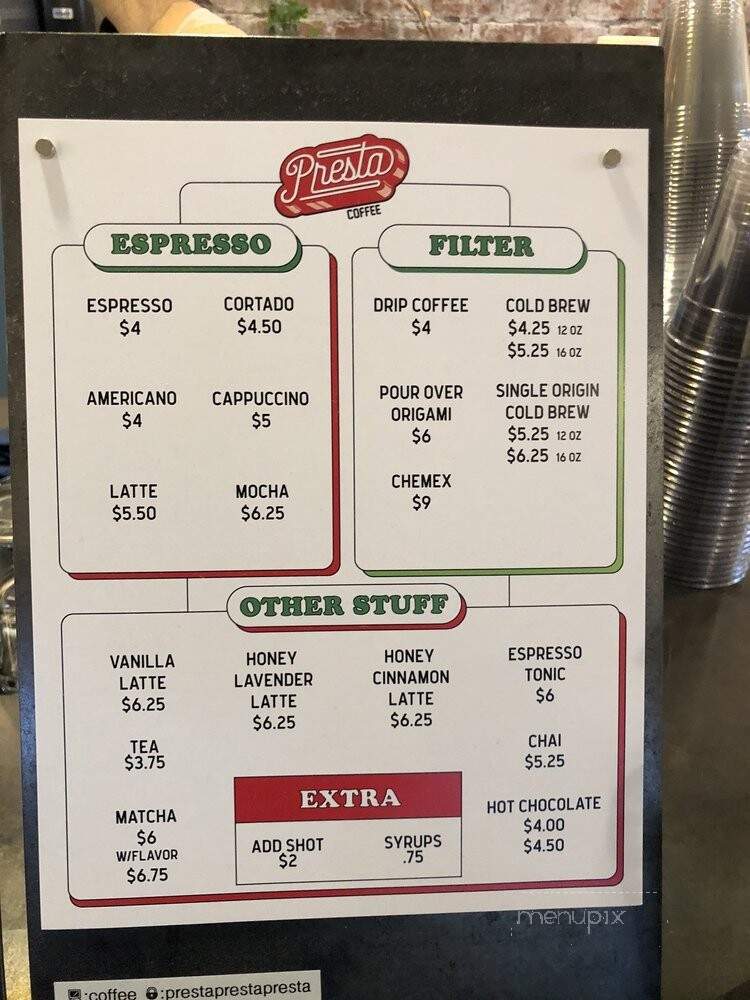 Presta Coffee Roasters - Tucson, AZ menu_pic