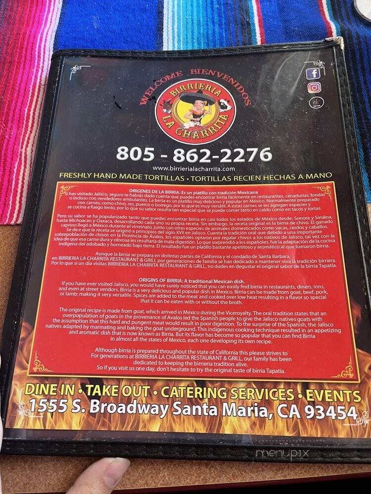 Birrieria la Charrita - Santa Maria, CA menu_pic