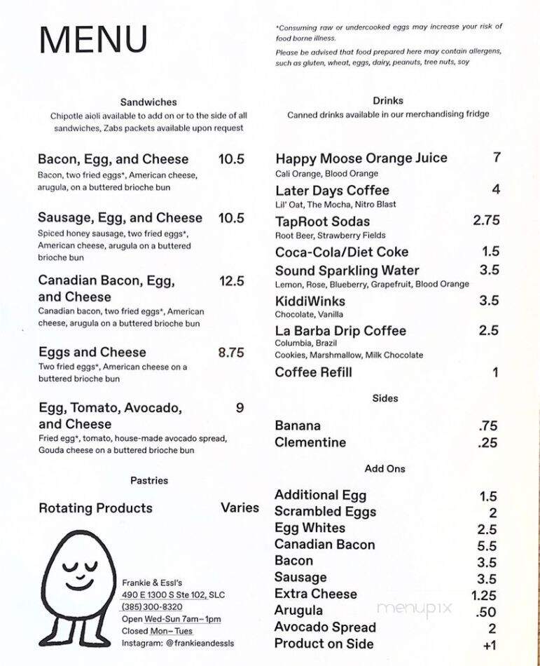 Frankie and Essl's - Salt Lake City, UT menu_pic