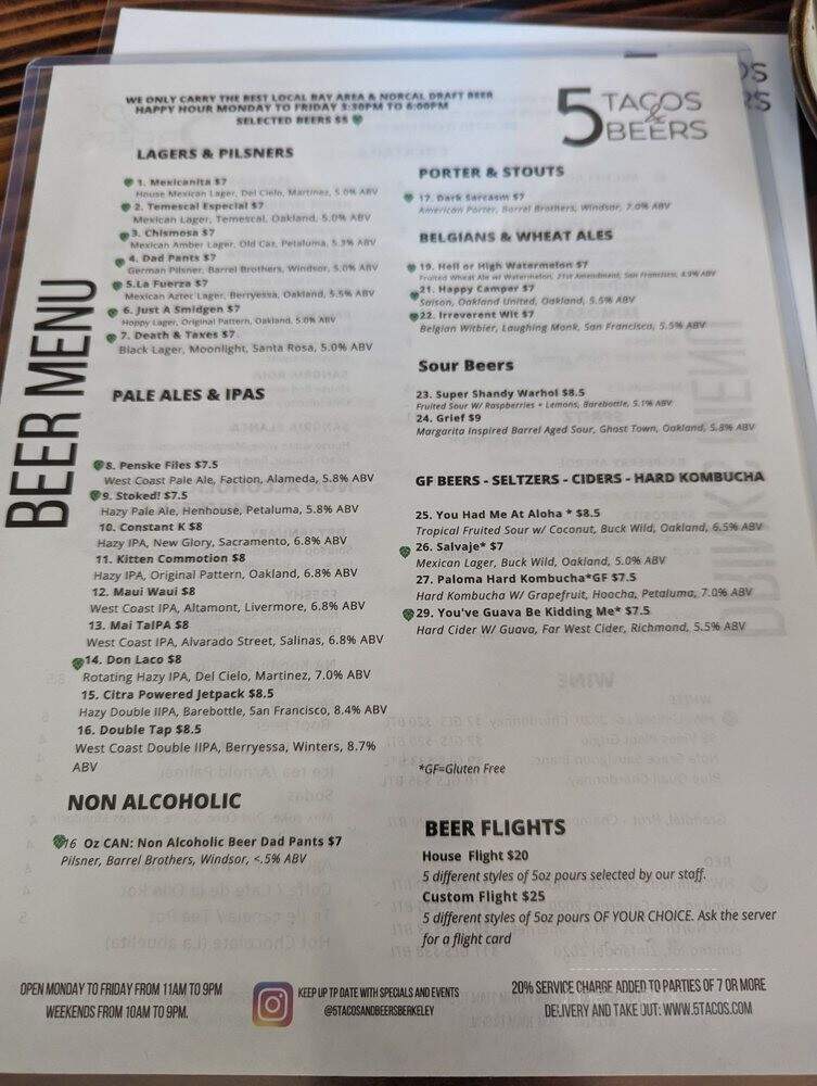 5 Tacos & Beers - Berkeley, CA menu_pic