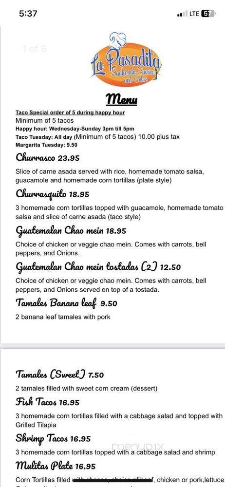 La Pasadita Guatemalan Cuisine and Cafe - Duvall, WA menu_pic