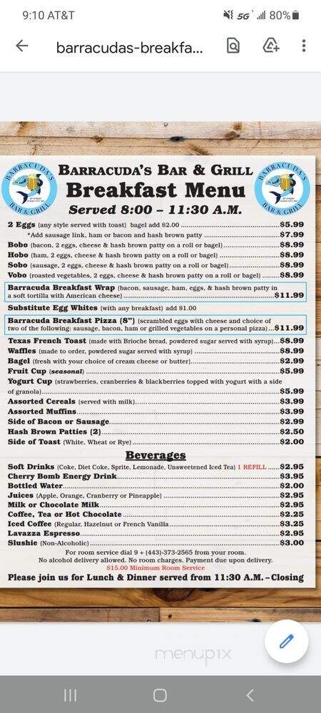 Barracuda's Bar & Grill - Ocean City, MD menu_pic