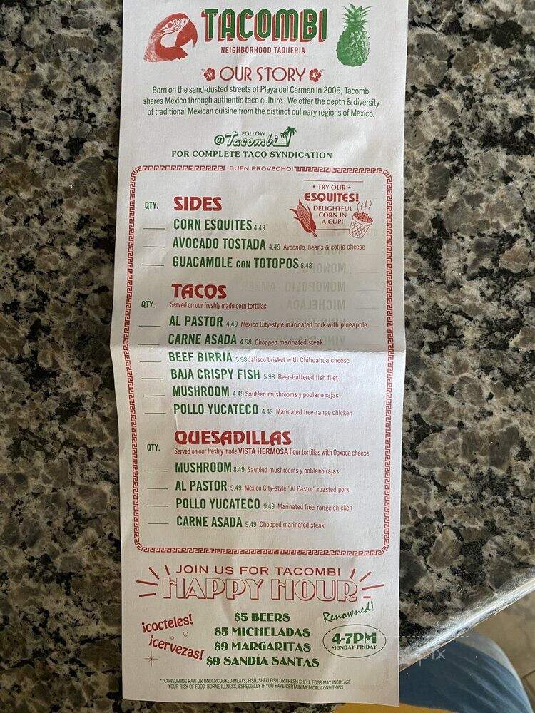 Tacombi - Westbury, NY menu_pic