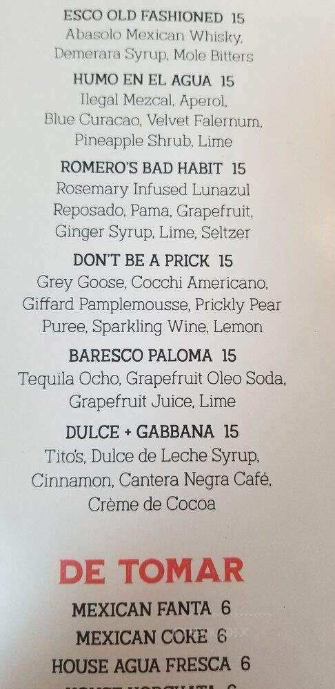 Baresco - Pompano Beach, FL menu_pic