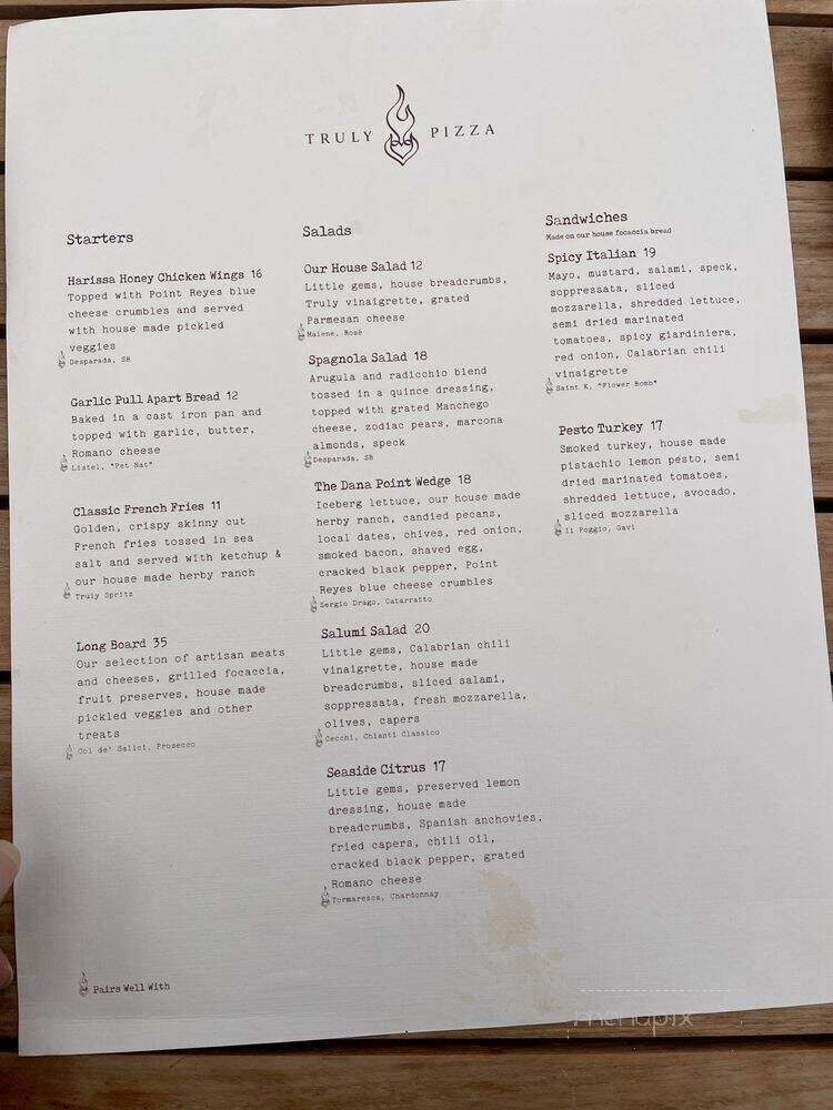 Truly Pizza - Dana Point, CA menu_pic
