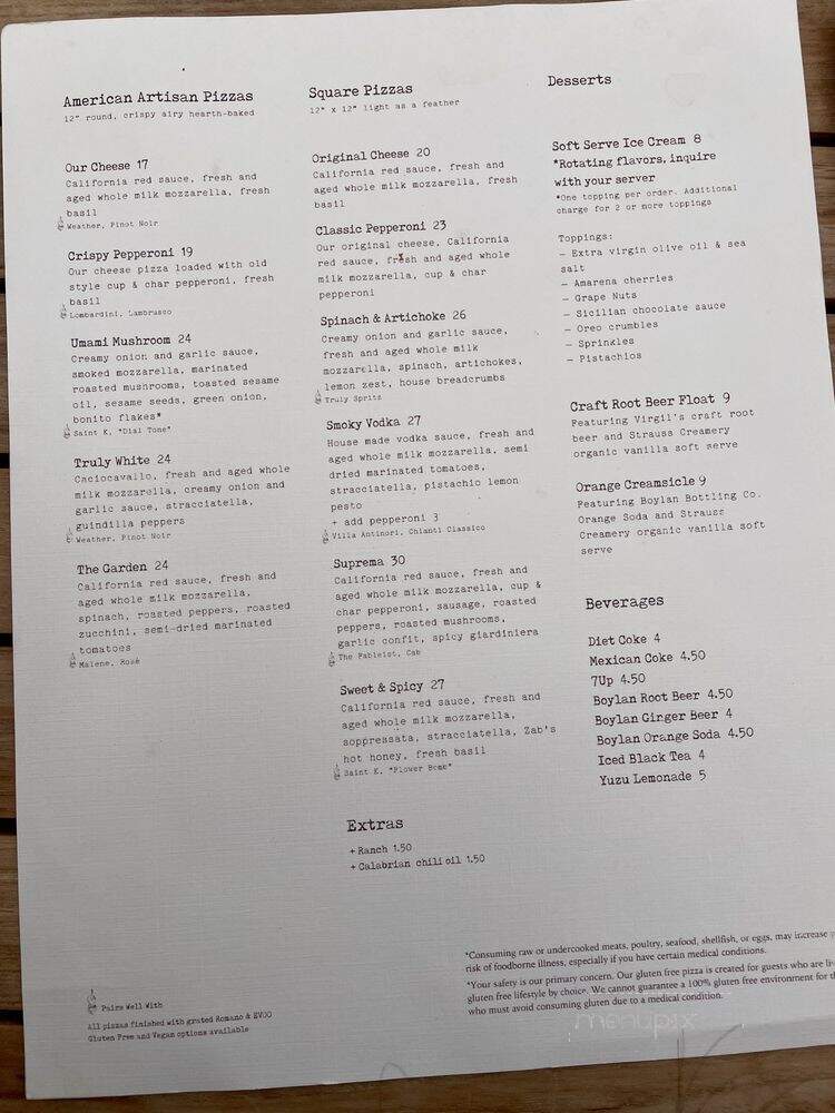 Truly Pizza - Dana Point, CA menu_pic