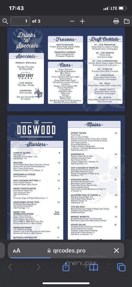 The Dogwood - Nashville, TN menu_pic
