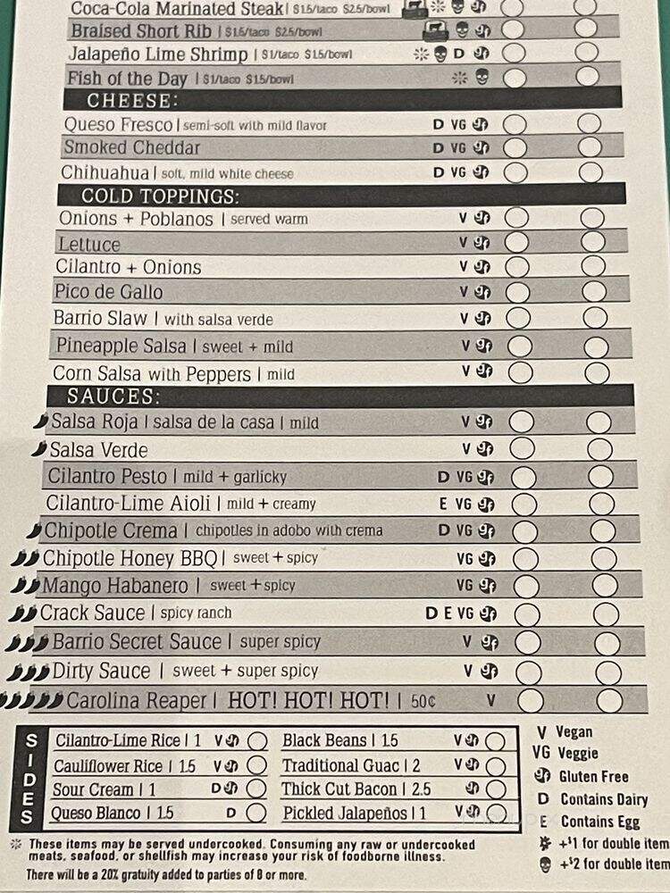 Barrio - Orlando, FL menu_pic