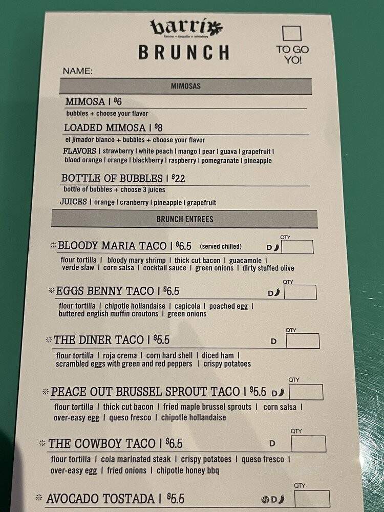 Barrio - Orlando, FL menu_pic