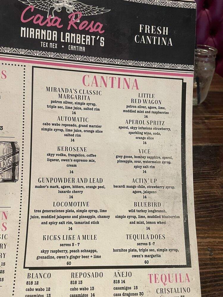 Miranda Lambert's Casa Rosa - Nashville, TN menu_pic