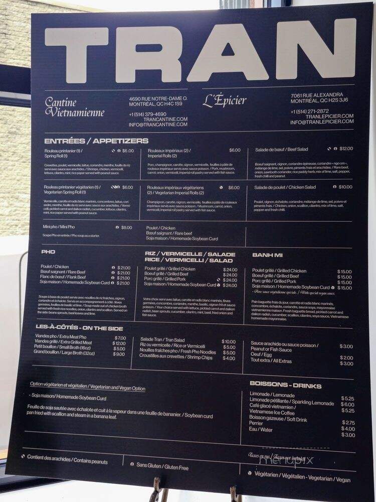 Tran l'Epicier - Montreal, QC menu_pic