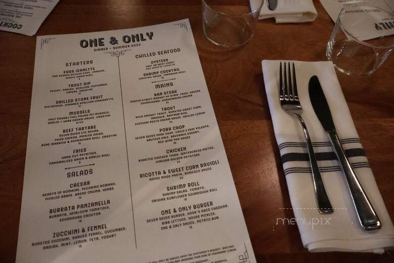 One & Only - Madison, WI menu_pic
