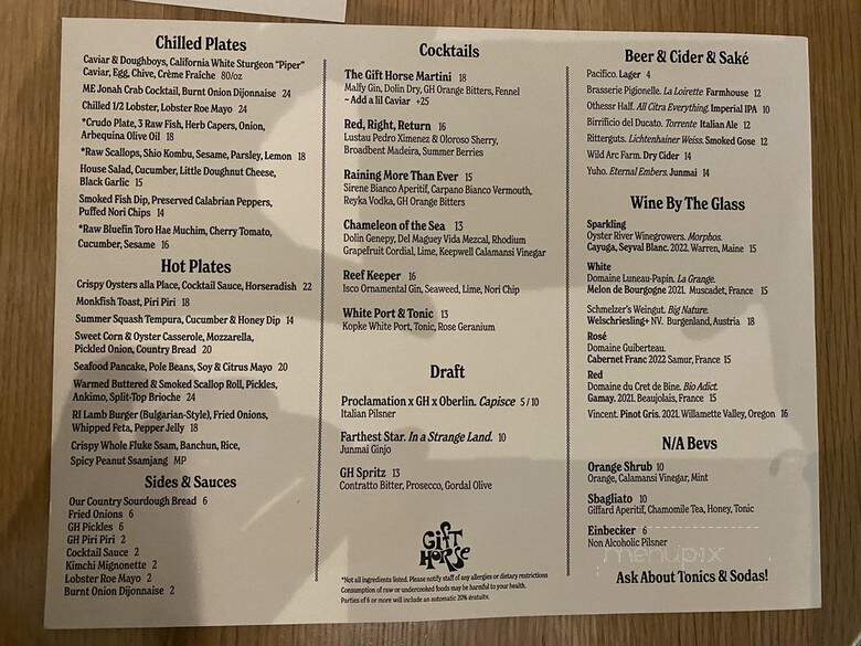 Gift Horse - Providence, RI menu_pic