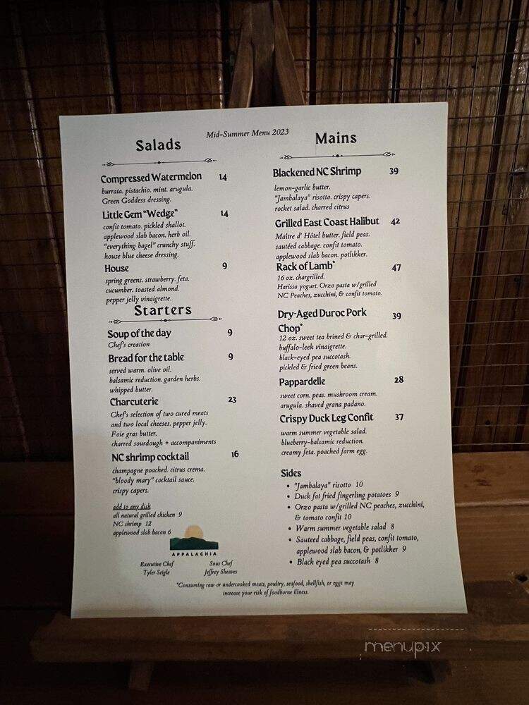 Appalachia - Lake Lure, NC menu_pic